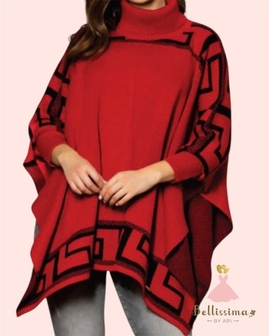 Bold & Cozy Knit Poncho – Available in Red & Navy