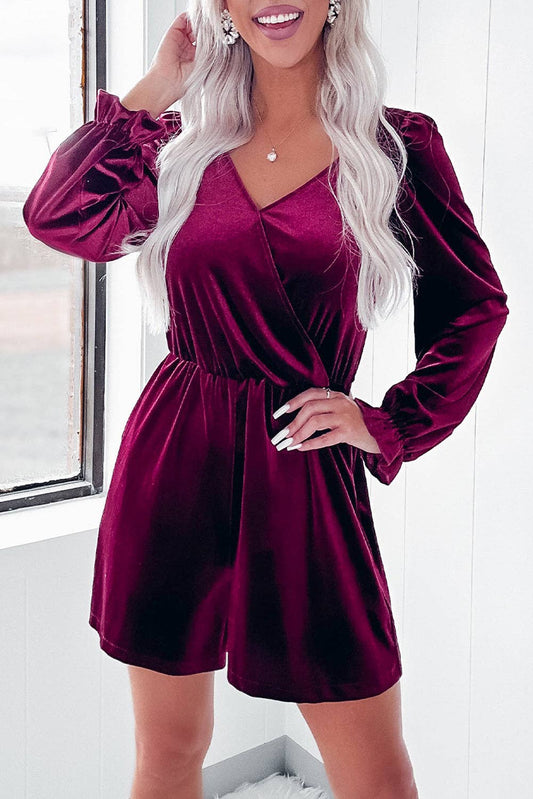 Velvet Ruffle Long Sleeve Romper