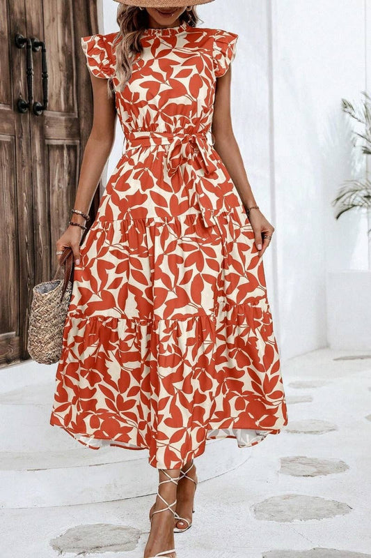 CWDMD2748_SUMMER WOODEN EAR LACE PRINTED DRESS LONG - Bellissima by Ari LLC.